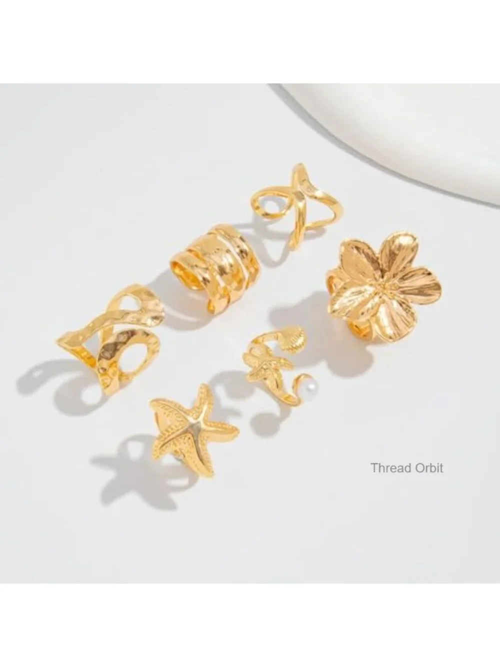 Chunky Gold Stackable Rings for Women Starfish Flower Knuckle Statement Jewelry